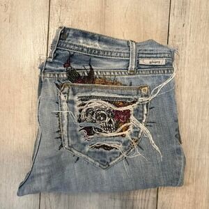 Vintage grail Unique, one-of-a-kind patchwork jeans with skull size 30